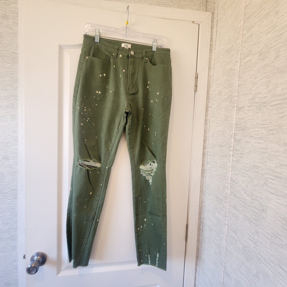 Easel Olive Distressed Jeans Size L BNWT